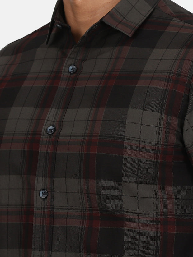 Checkered Slim Fit Full-Sleeve Shirt - Dark Green & Red (GP085)