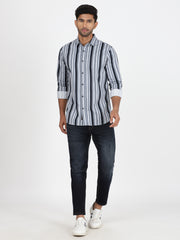 Grey & Black Striped Full-Sleeve Shirt (GP042)