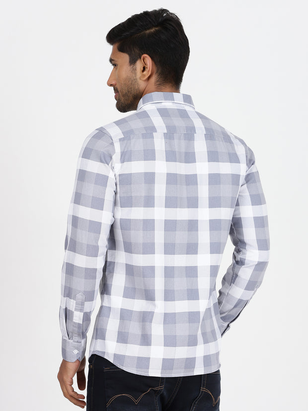 Checkered Slim Fit Full Sleeve Shirt - Grey & White (GP107)