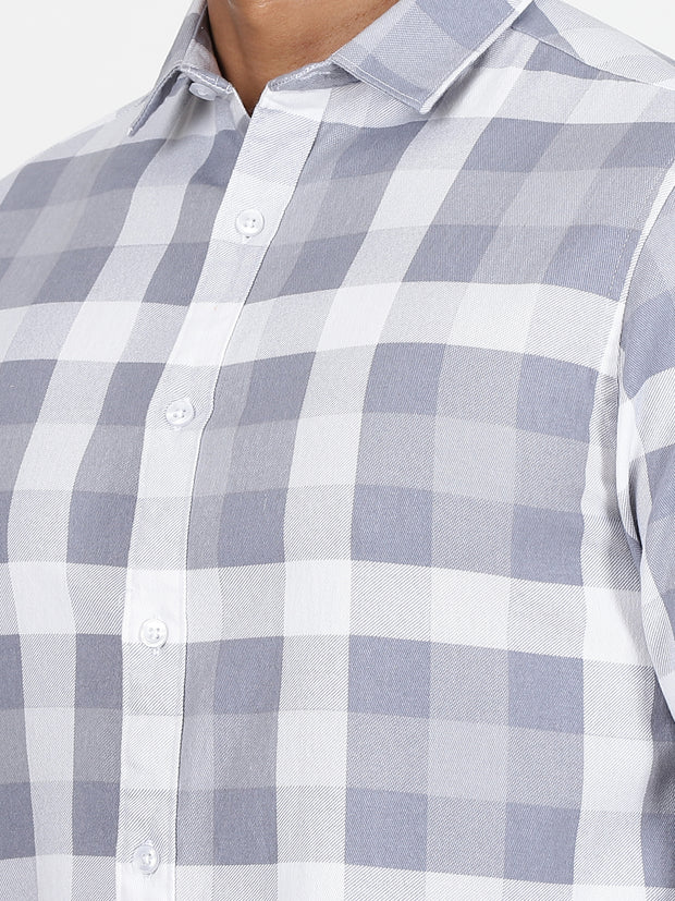 Checkered Slim Fit Full Sleeve Shirt - Grey & White (GP107)