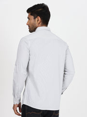 Striped Cotton Slim Fit Full-Sleeve Shirt - Grey and White (GP080)