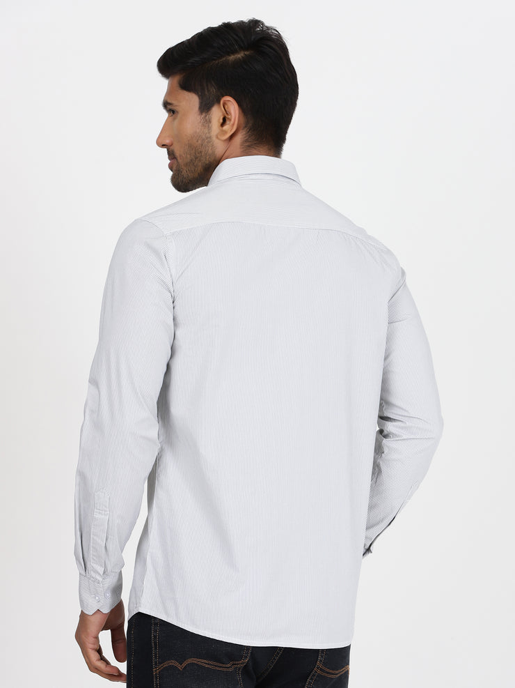 Striped Cotton Slim Fit Full-Sleeve Shirt - Grey and White (GP080)