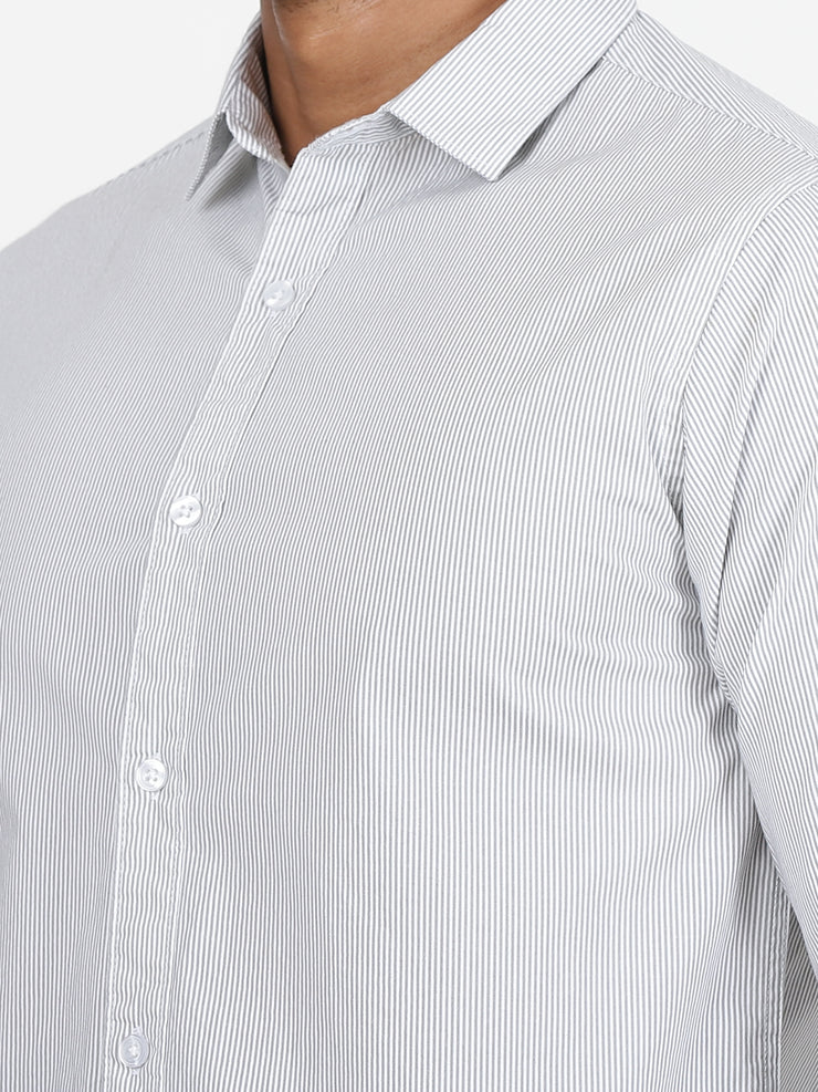 Striped Cotton Slim Fit Full-Sleeve Shirt - Grey and White (GP080)