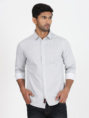 Striped Cotton Slim Fit Full-Sleeve Shirt - Grey and White (GP080)