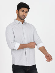 Striped Cotton Slim Fit Full-Sleeve Shirt - Grey and White (GP080)