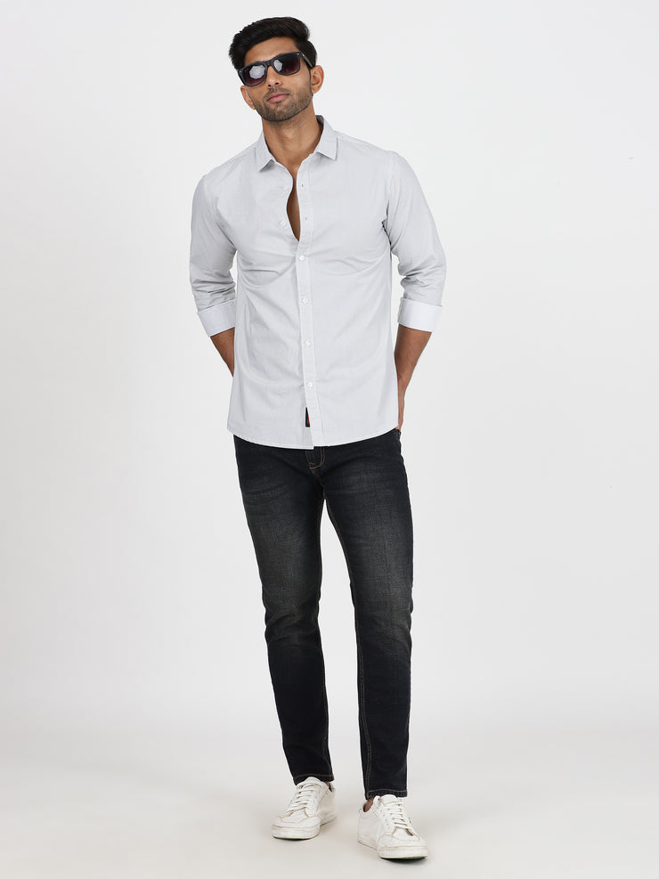 Striped Cotton Slim Fit Full-Sleeve Shirt - Grey and White (GP080)