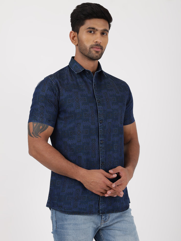 Half-Sleeve Shirt - Geometric Dark Navy (GP090)