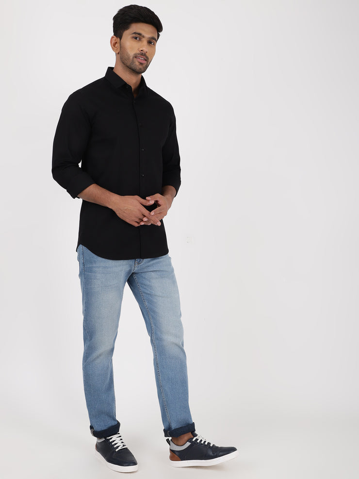 Black Solid Full-Sleeve Shirt (GP072)