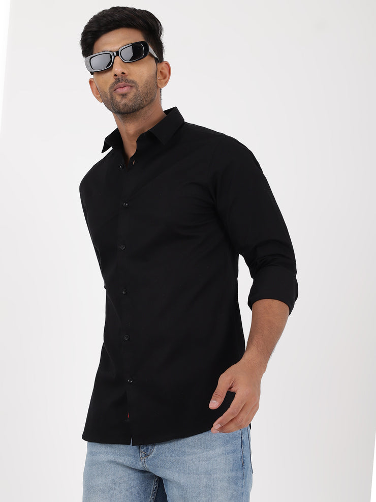 Black Solid Full-Sleeve Shirt (GP072)