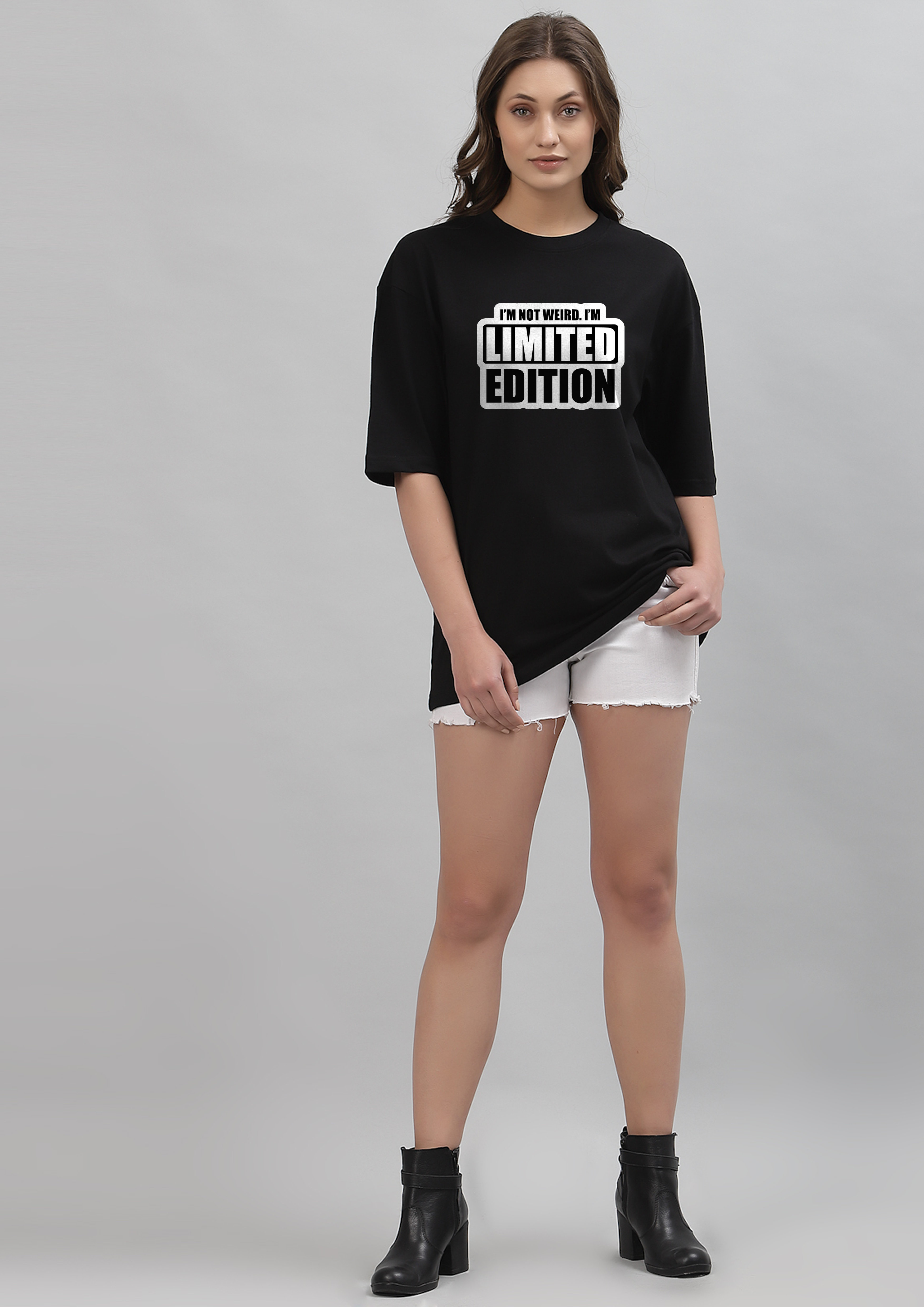 Limited Edition Black Drop-shoulder Oversized Tee for Women