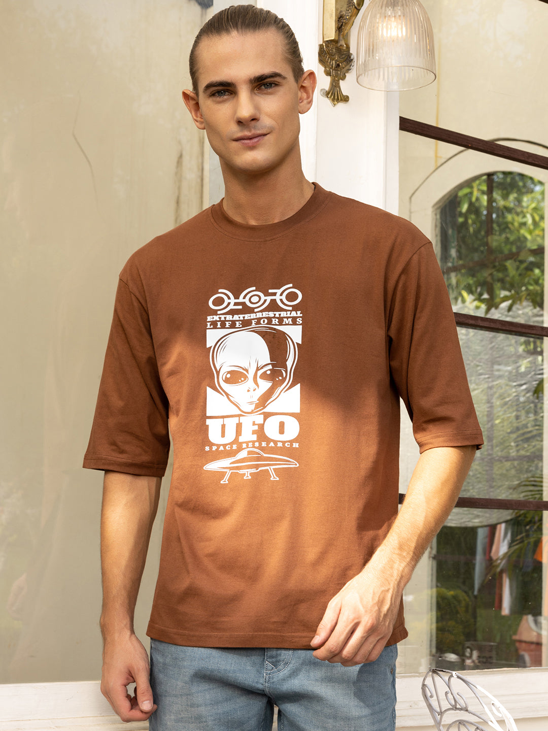 UFO Brown Oversized Drop Shoulder Unisex Tshirt By Gavin Paris