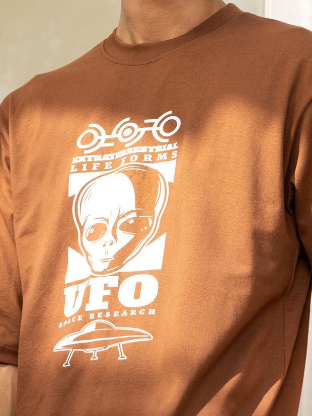 UFO Brown Oversized Drop Shoulder Unisex Tshirt By Gavin Paris