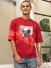 Paranoid Red Oversized Drop shoulder Tee by Gavin Paris