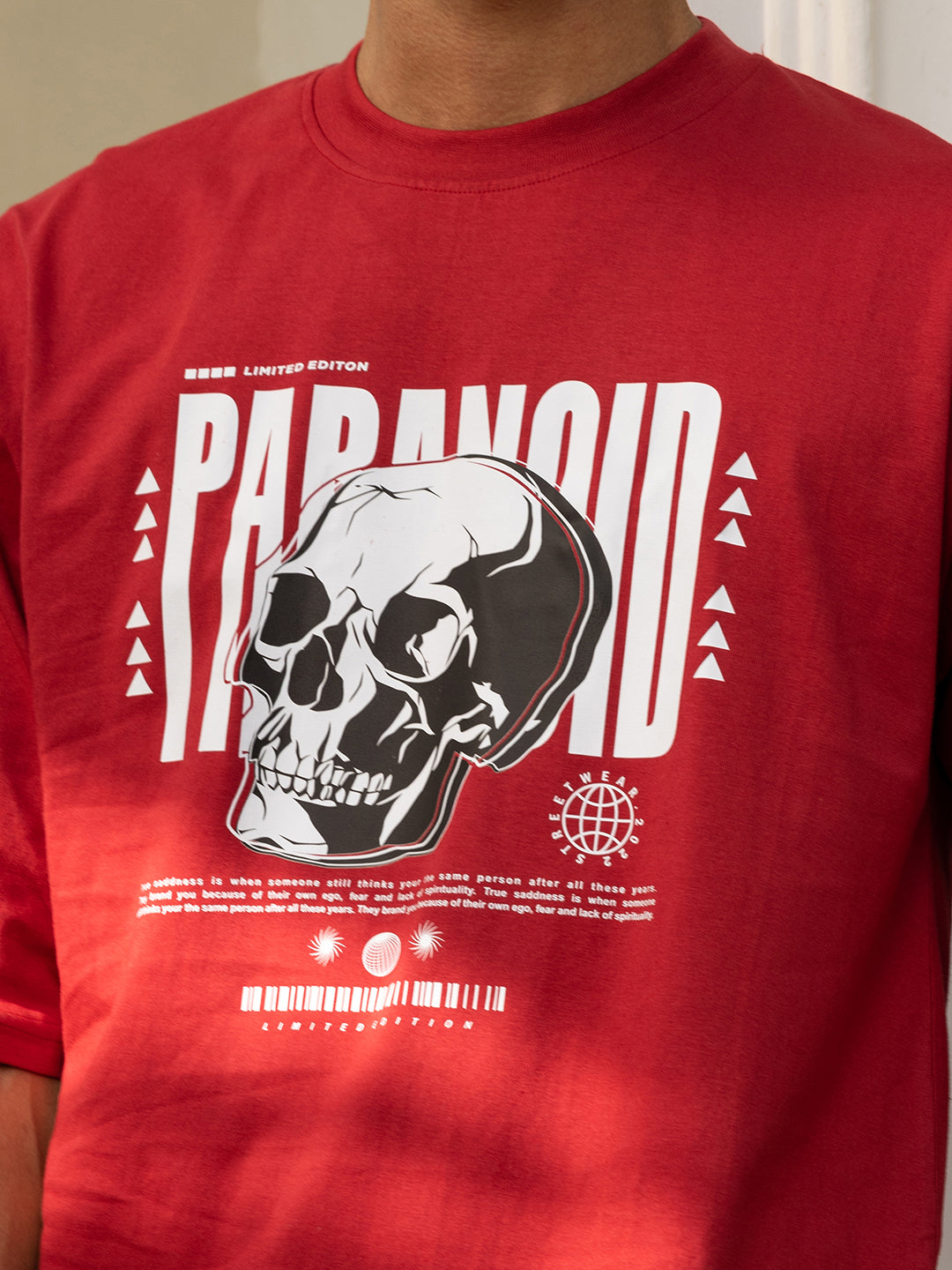 Paranoid Red Oversized Drop shoulder Tee by Gavin Paris