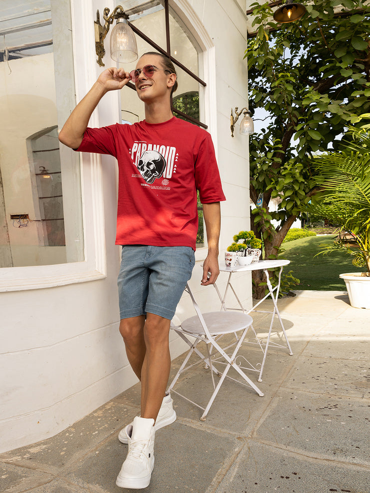 Paranoid Red Oversized Drop shoulder Tee by Gavin Paris