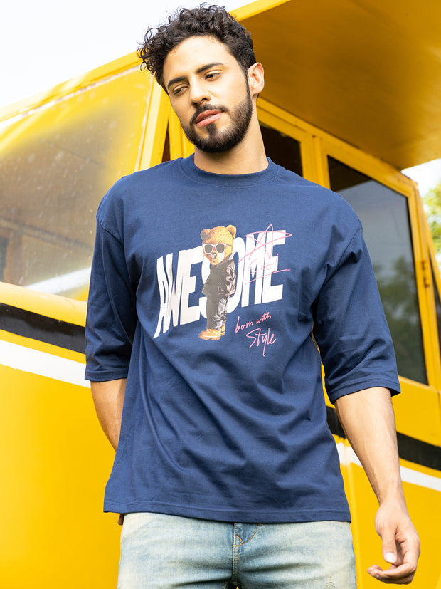 Awesome Dark Blue Oversized Drop shoulder Tee by Gavin Paris