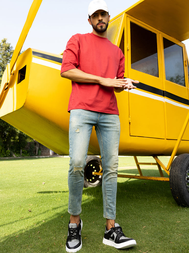 More Time Red Oversized Drop shoulder Tee by Gavin Paris