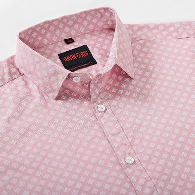 Pink and White Micro Print Men's Slim Fit Full Sleeve Shirt (GP305)