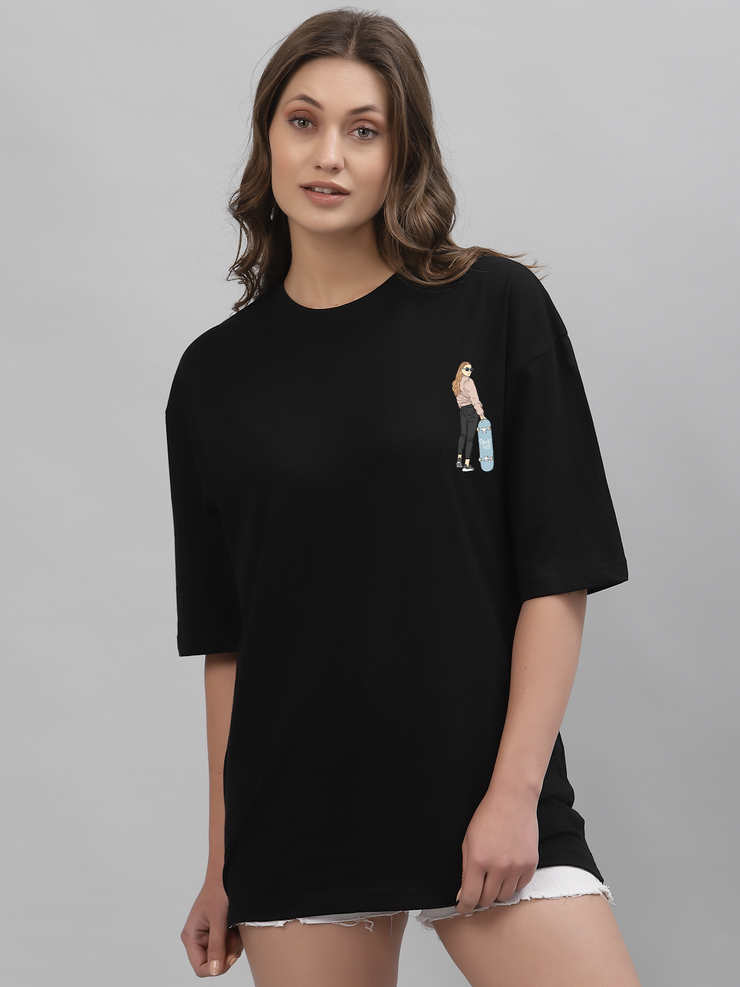 Skate Girl Black Oversized Unisex T-shirt