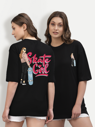 Skate Girl Black Oversized Unisex T-shirt
