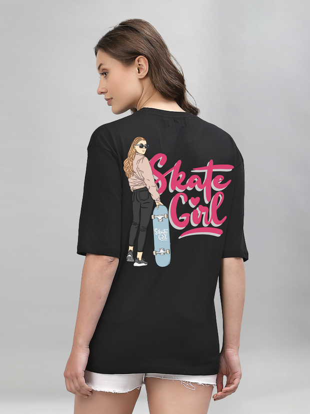 Skate Girl Black Oversized Unisex T-shirt