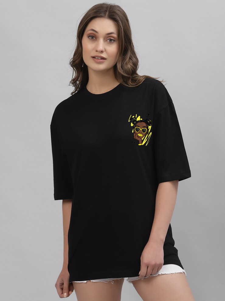 Cute Lady Black Oversized Unisex T-shirt