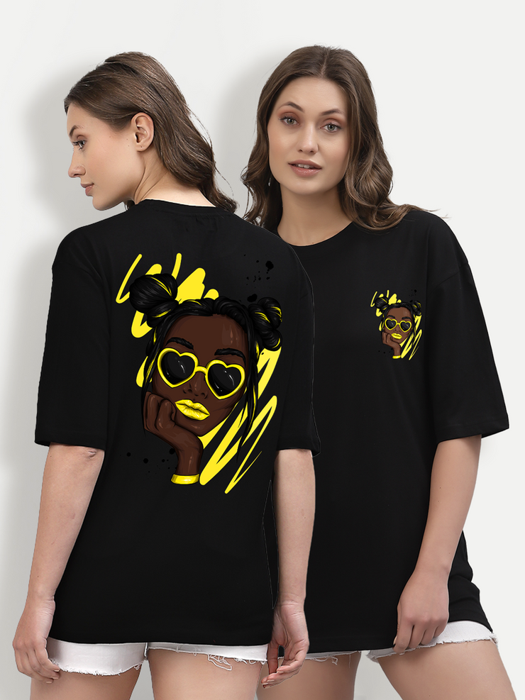 Cute Lady Black Oversized Unisex T-shirt