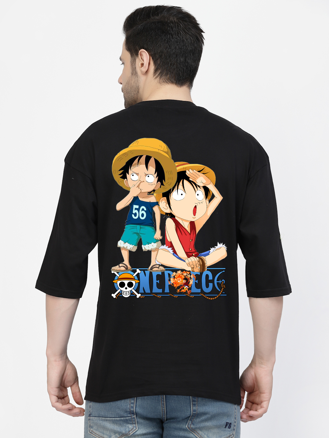 Twin Luffy Both Sides Black Oversized T-shirt