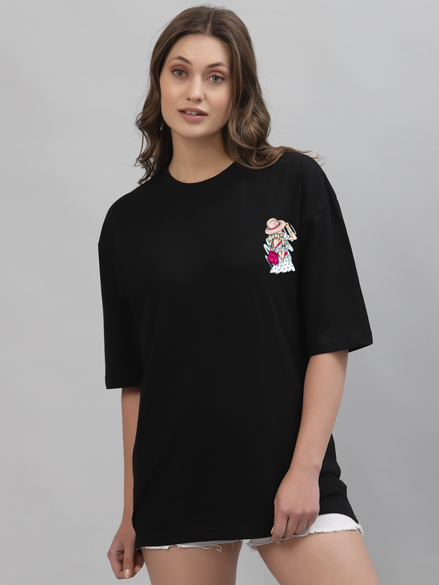 Lady in Hat Black Oversized Unisex T-shirt