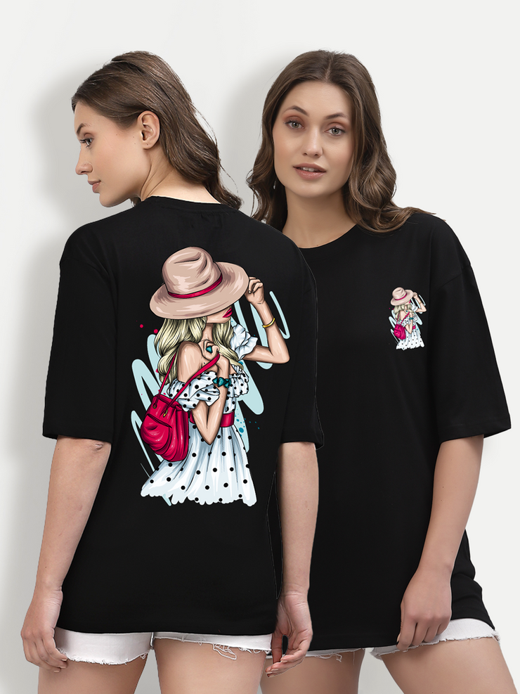 Lady in Hat Black Oversized Unisex T-shirt