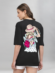 Lady in Hat Black Oversized Unisex T-shirt