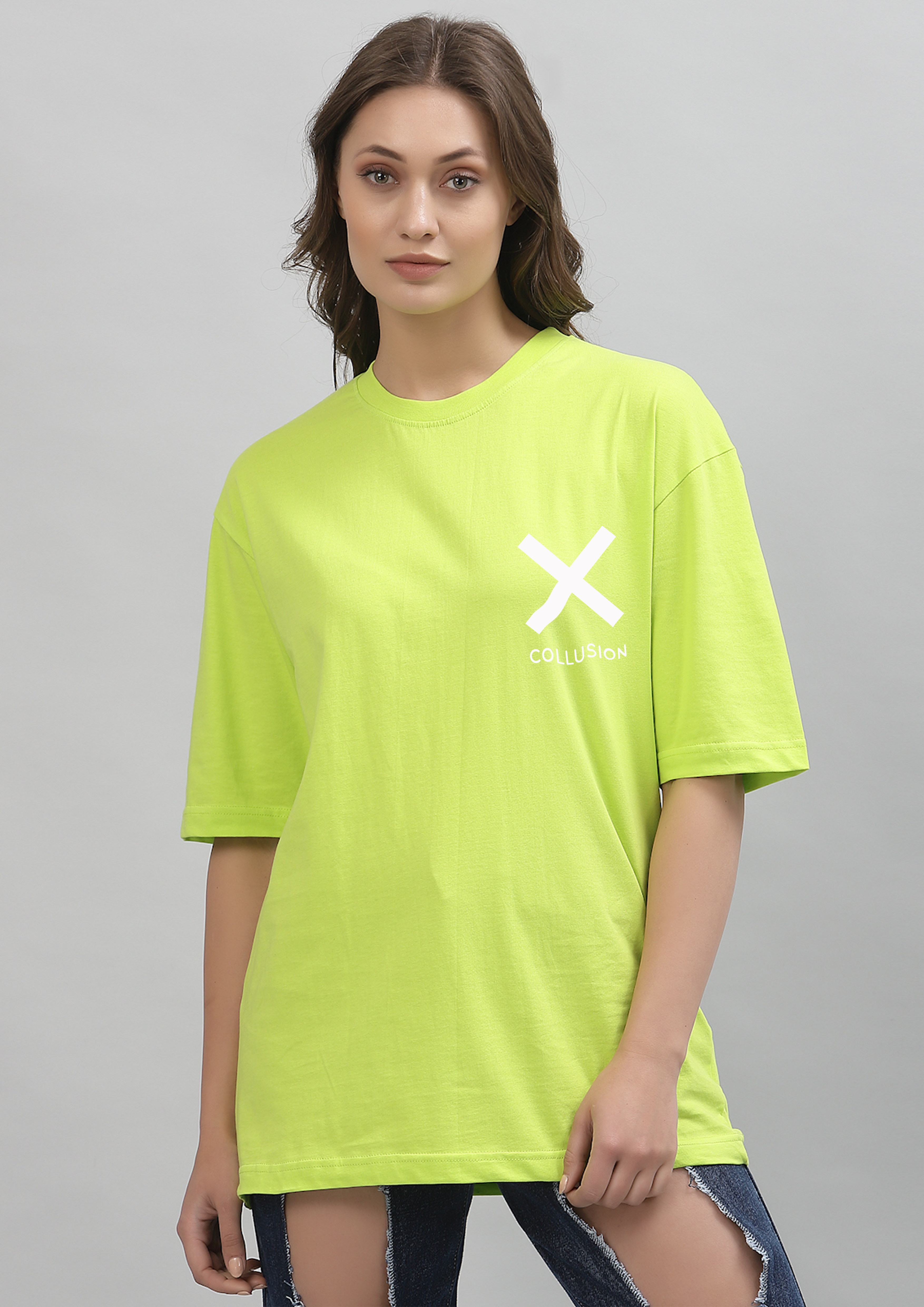 Collusion Neon Green Oversized Tee for Women