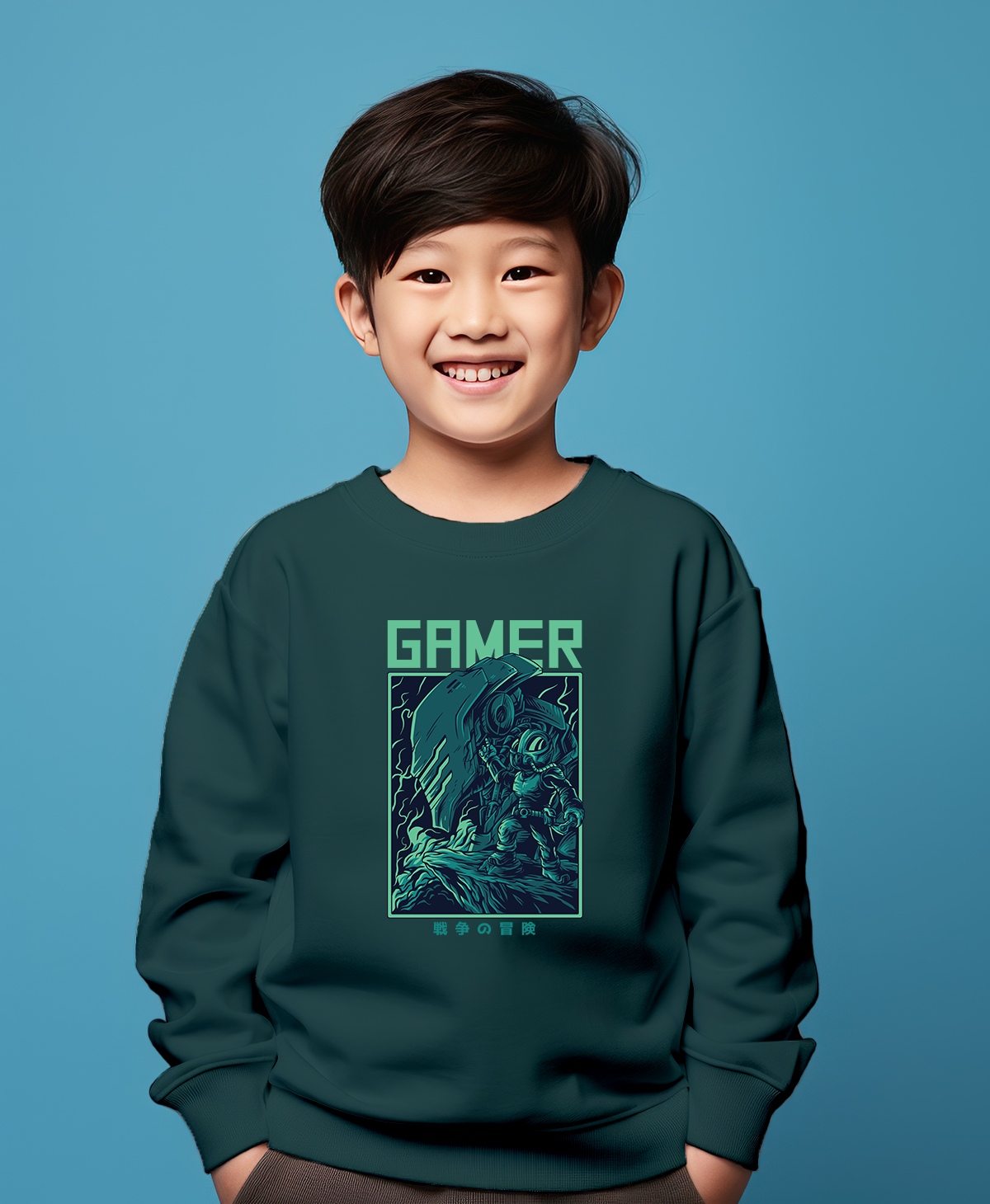 Fighter gamer dark green sweatshirt for boys & girls