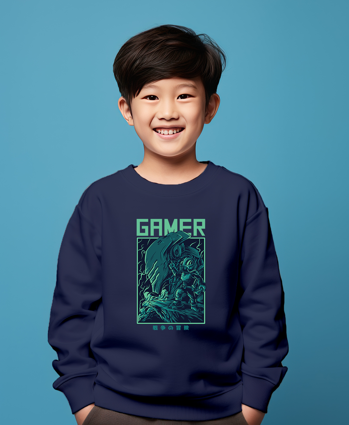 Fighter gamer dark blue sweatshirt for boys & girls