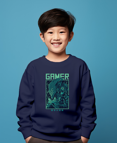 Fighter gamer dark blue sweatshirt for boys & girls
