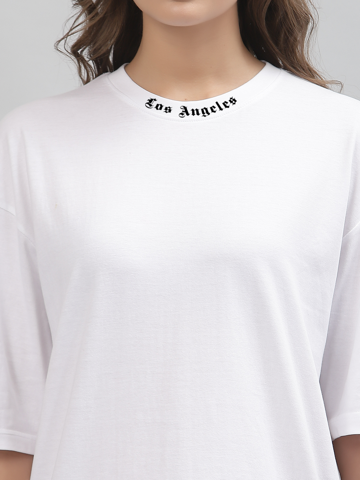 Los Angels White Drop-shoulder Oversized Tee for Women