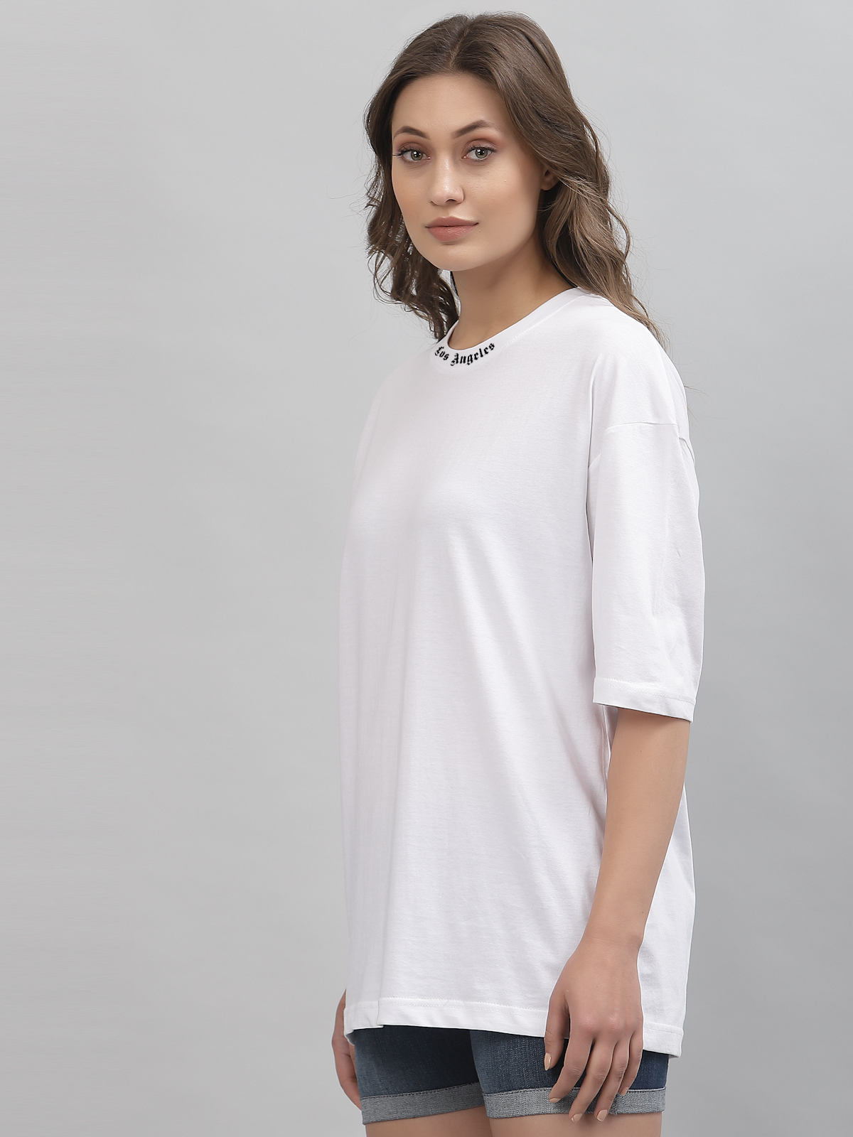 Los Angels White Drop-shoulder Oversized Tee for Women