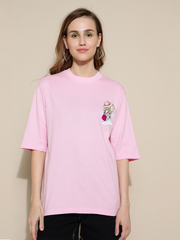Lady in Hat Pink Oversized Unisex T-shirt