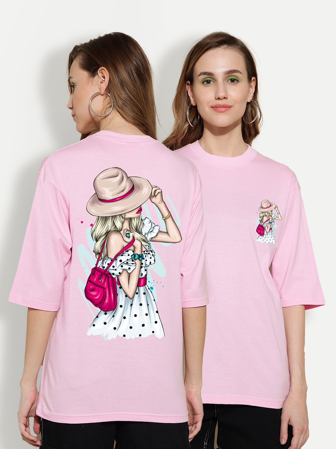 Lady in Hat Pink Oversized Unisex T-shirt