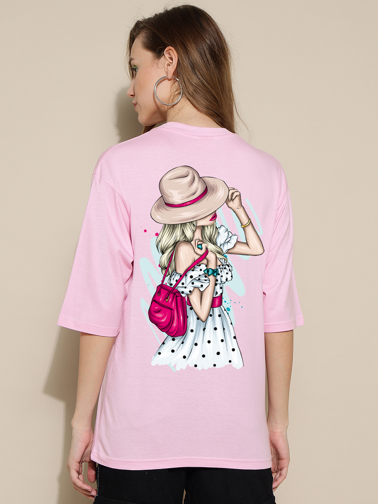 Lady in Hat Pink Oversized Unisex T-shirt