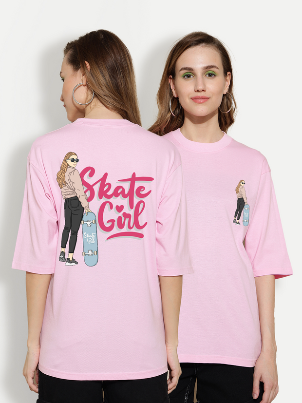 Skate Girl Pink Oversized Unisex T-shirt