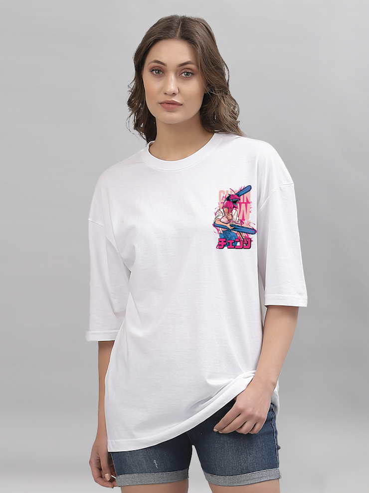 Chain Saw White Oversized Unisex T-shirt