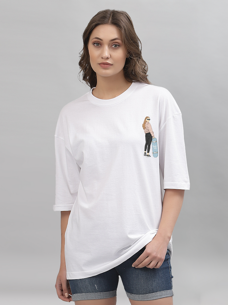 Skate Girl White Oversized Unisex T-shirt