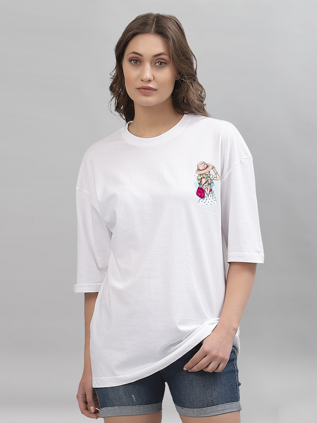 Lady in Hat White Oversized Unisex T-shirt