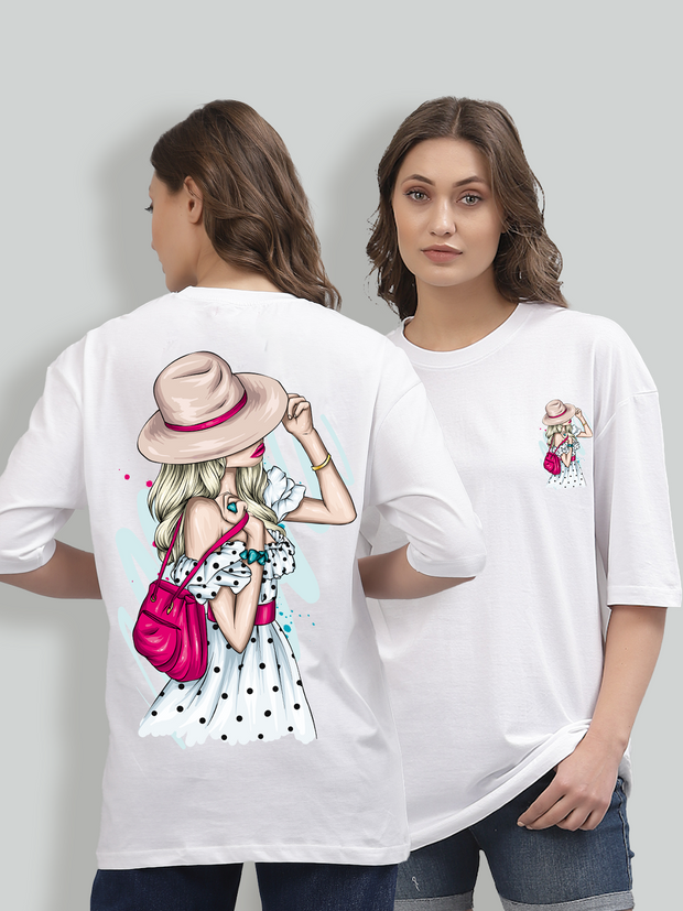 Lady in Hat White Oversized Unisex T-shirt