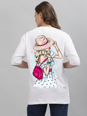 Lady in Hat White Oversized Unisex T-shirt