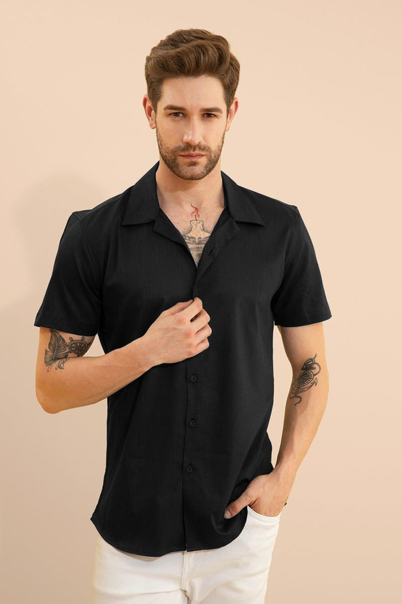 Black Plain Half Sleeve Shirt By Gavin Paris