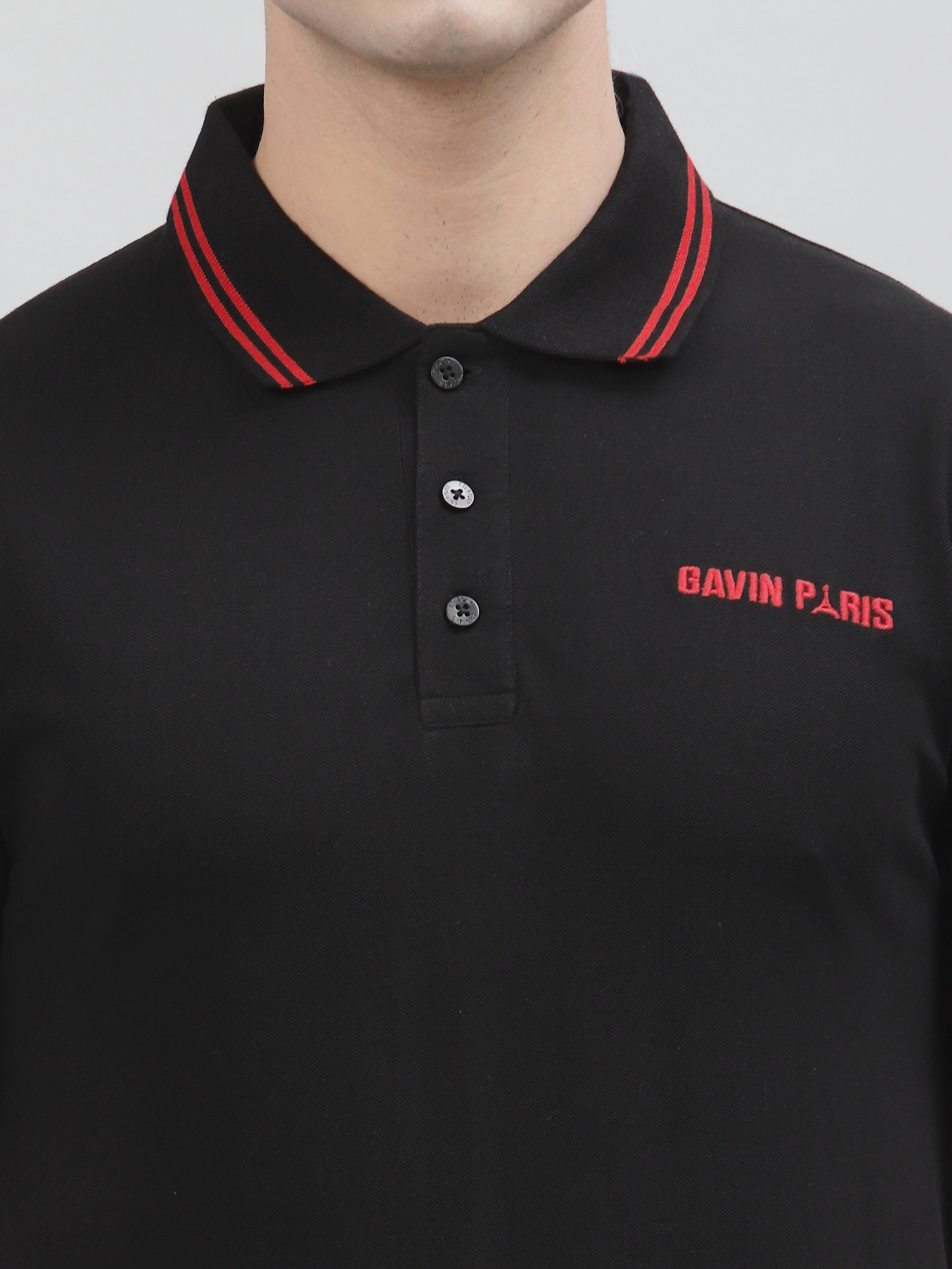 Black Embroidered Pique Polo Shirt by Gavin Paris