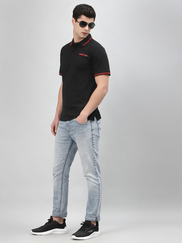 Black Embroidered Pique Polo Shirt by Gavin Paris