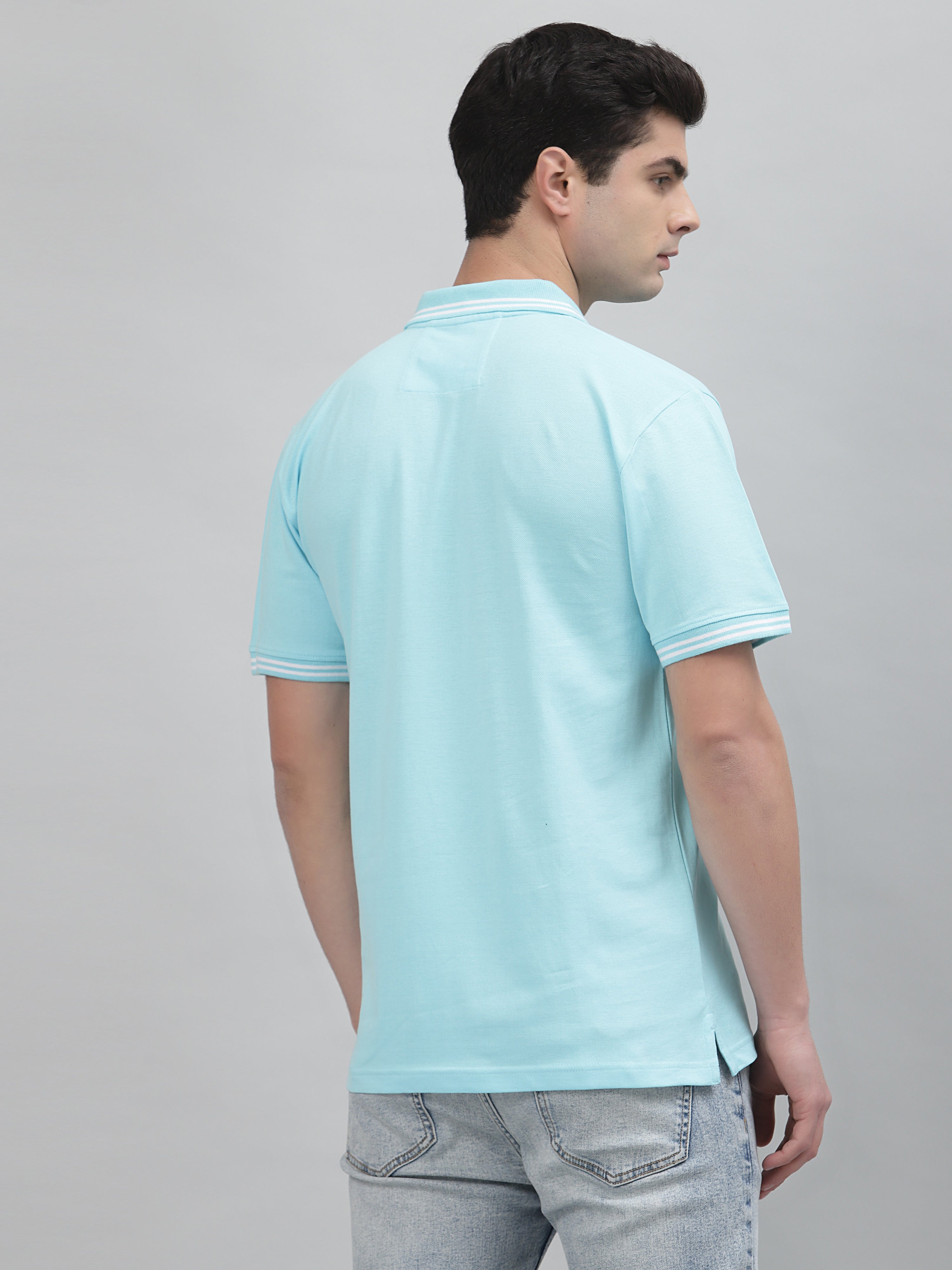 Brand Embroidered Sky Blue Pique Polo Shirt by Gavin Paris